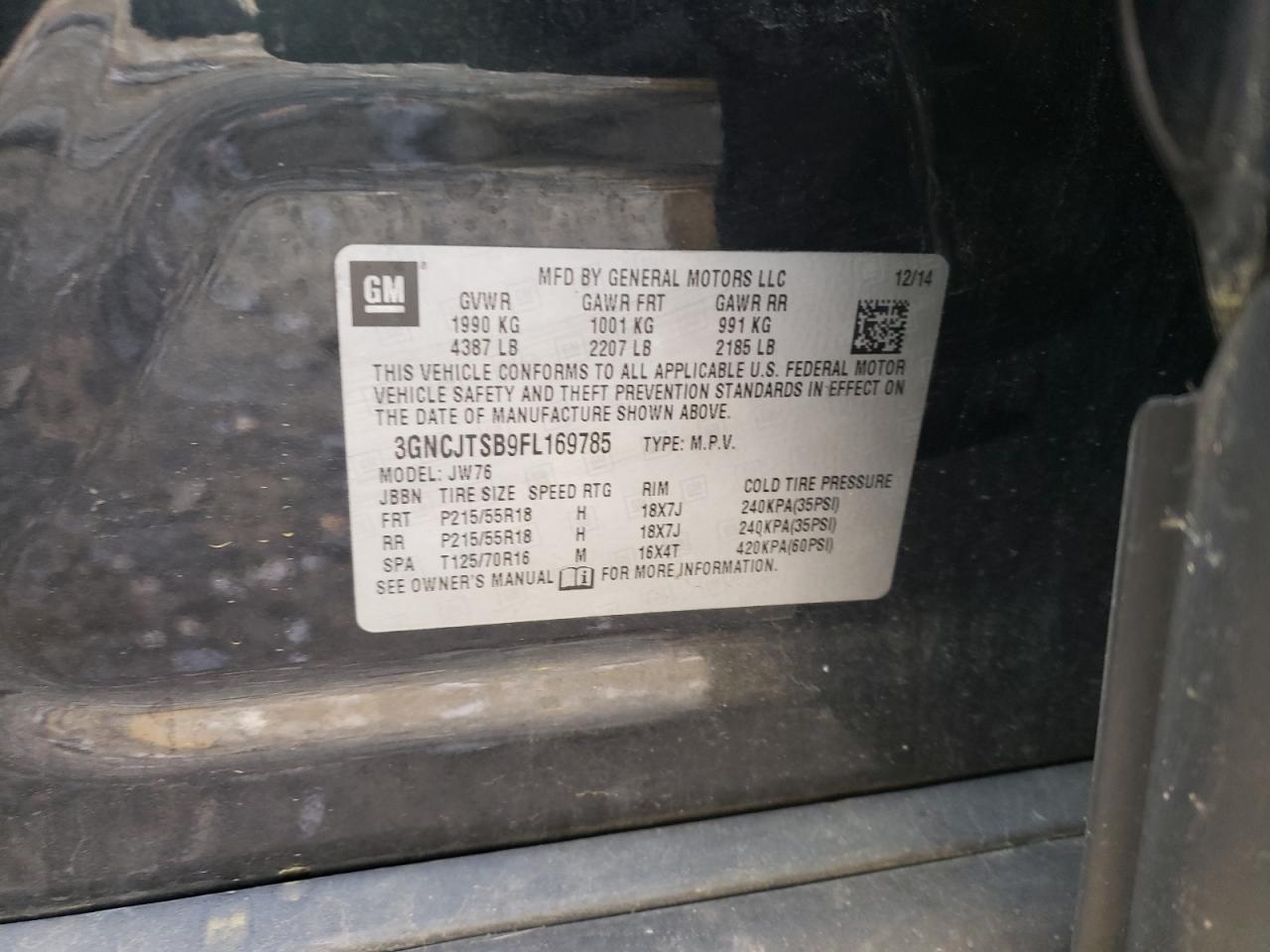 Photo 10 from auction – 2015 CHEVROLET TRAX LTZ with VIN 3GNCJTSB9FL169785