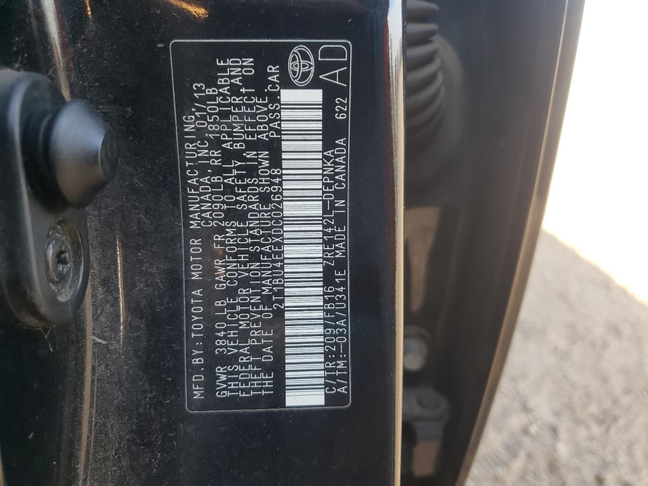 Photo 10 from auction – 2013 TOYOTA COROLLA BA with VIN 2T1BU4EEXDC026948