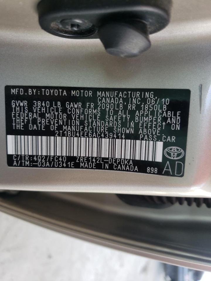 Photo 10 from auction – 2010 TOYOTA COROLLA BA with VIN 2T1BU4EE6AC439414