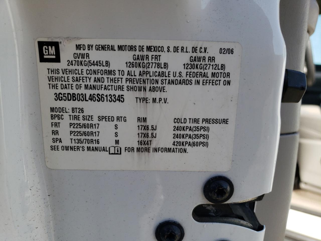 Photo 10 from auction – 2006 BUICK RENDEZVOUS with VIN 3G5DB03L46S613345