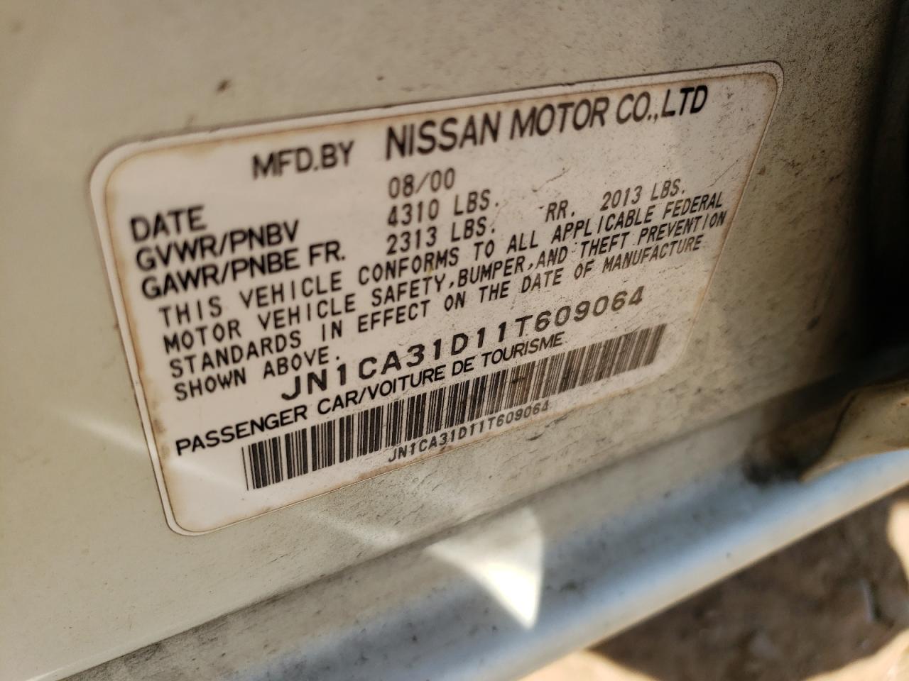 Photo 10 from auction – 2001 NISSAN MAXIMA GXE with VIN JN1CA31D11T609064