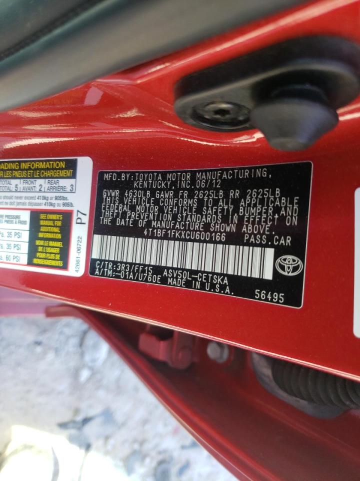 Photo 10 from auction – 2012 TOYOTA CAMRY BASE with VIN 4T1BF1FKXCU600166