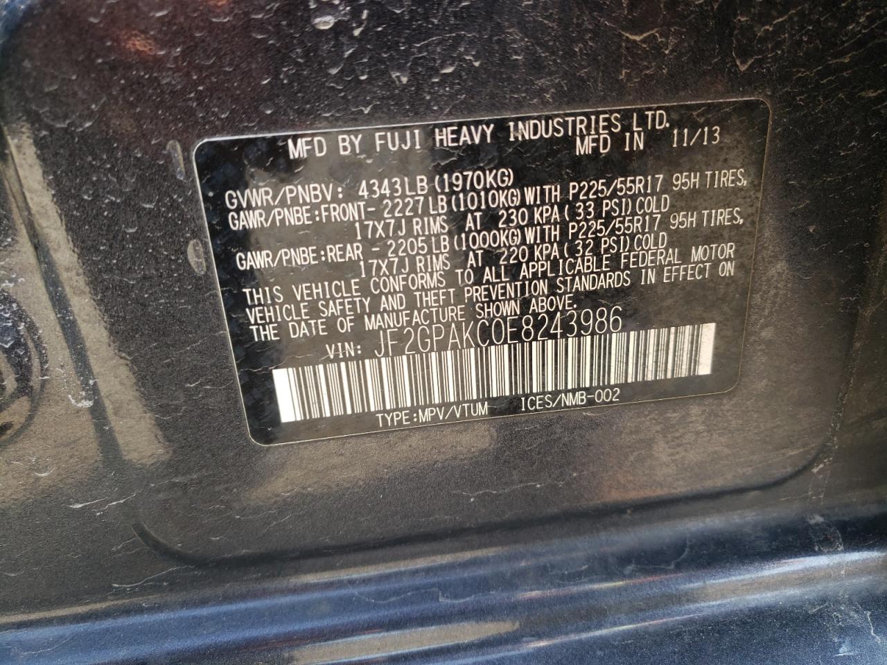 Photo 10 from auction – 2014 SUBARU XV CROSSTR with VIN JF2GPAKC0E8243986