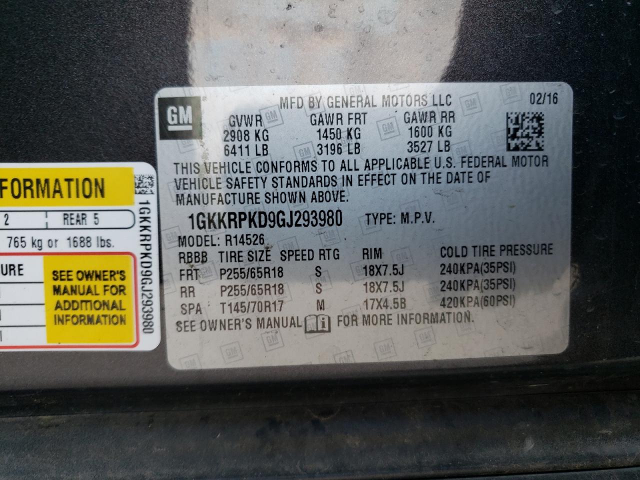 Photo 10 from auction – 2016 GMC ACADIA SLE with VIN 1GKKRPKD9GJ293980