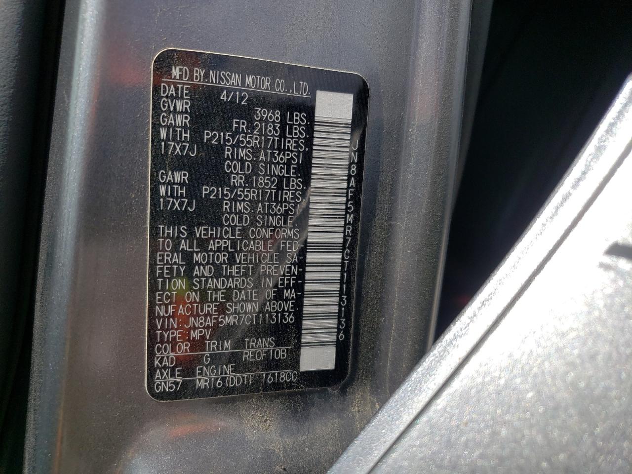 Photo 10 from auction – 2012 NISSAN JUKE S with VIN JN8AF5MR7CT113136