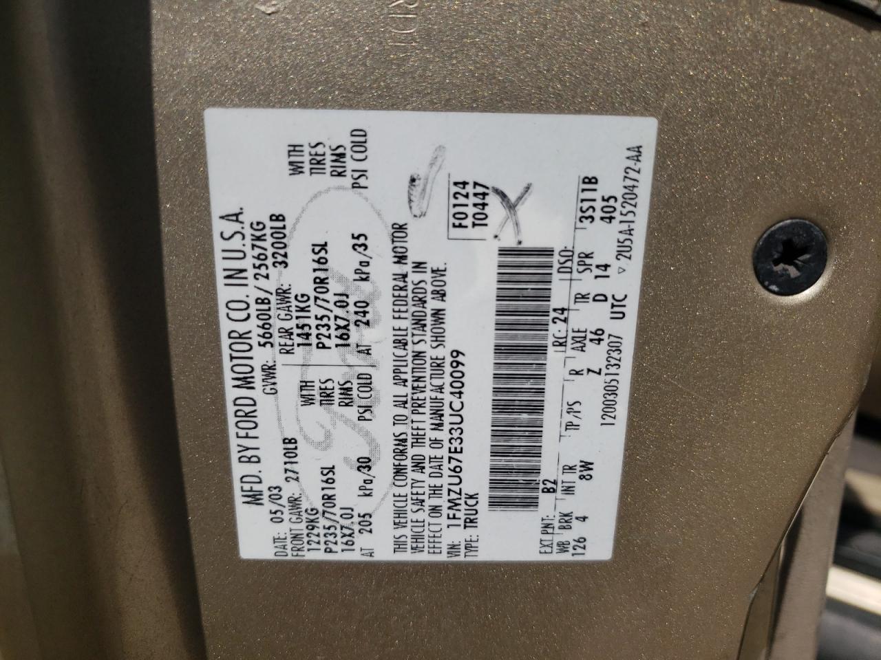 Photo 10 from auction – 2003 FORD EXPLORER S with VIN 1FMZU67E33UC40099