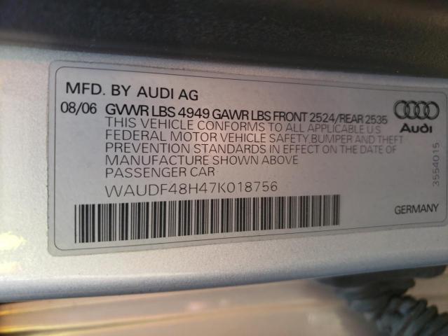 Photo 10 from auction – 2007 AUDI A4 2.0T CA with VIN WAUDF48H47K018756