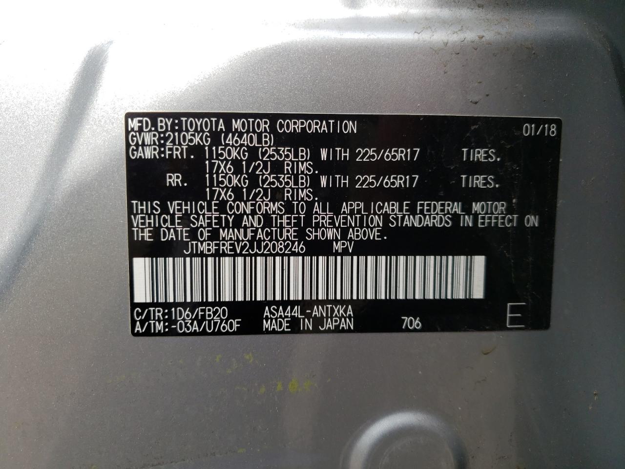 Photo 10 from auction – 2018 TOYOTA RAV4 LE with VIN JTMBFREV2JJ208246