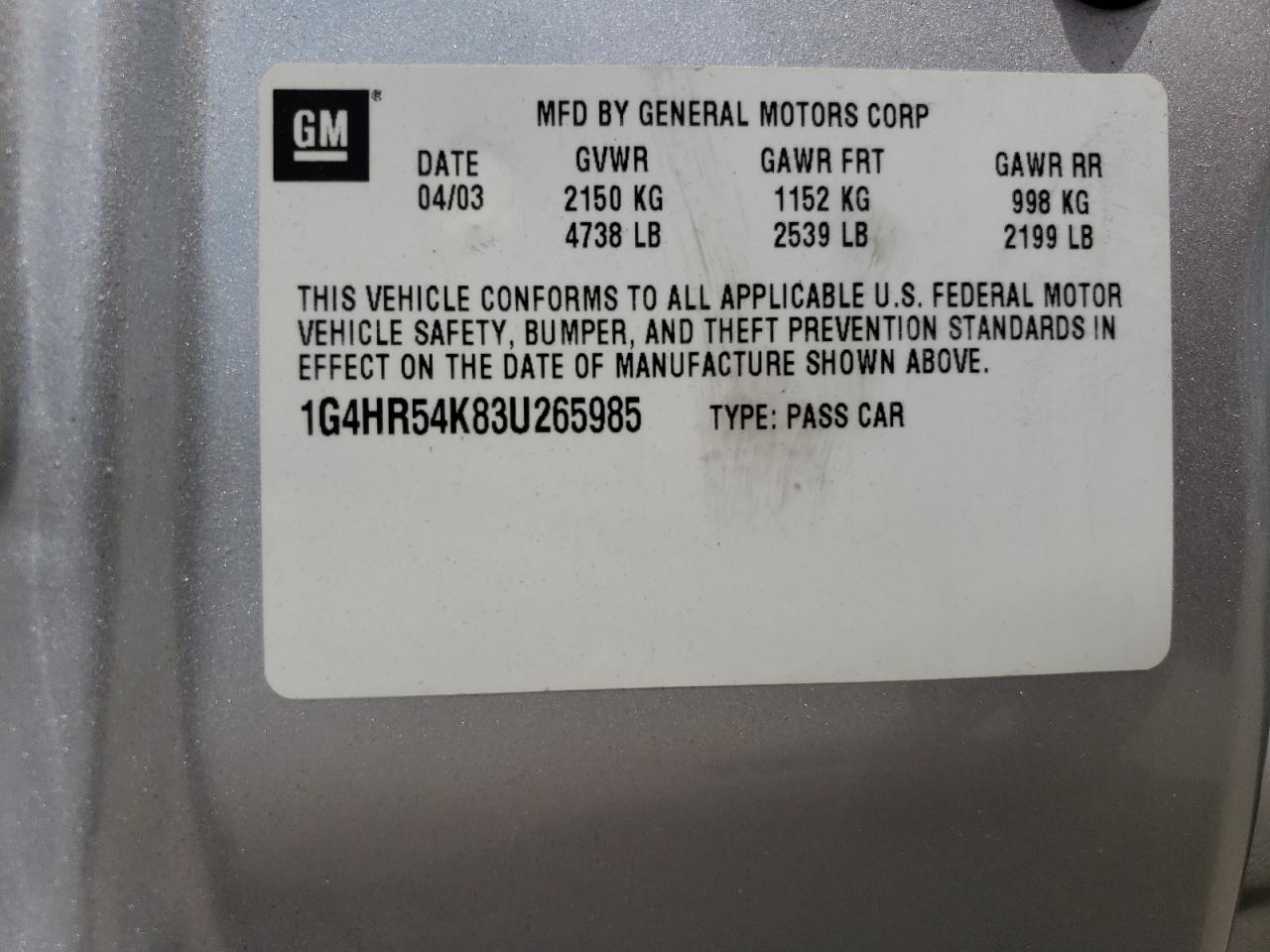 Photo 10 from auction – 2003 BUICK LESABRE LI with VIN 1G4HR54K83U265985