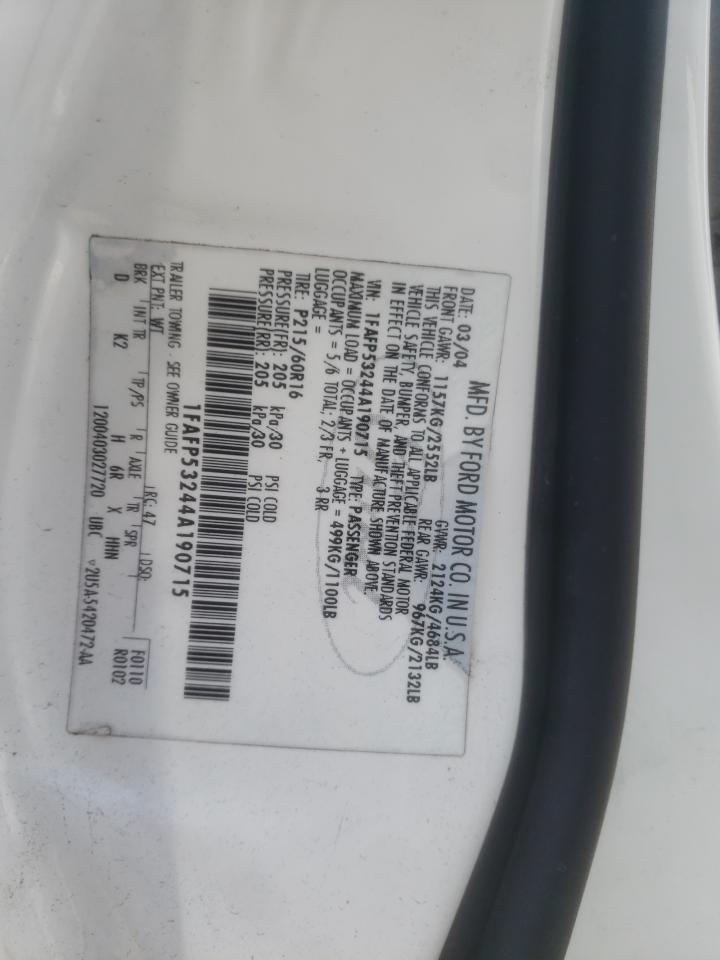 Photo 10 from auction – 2004 FORD TAURUS SE with VIN 1FAFP53244A190715