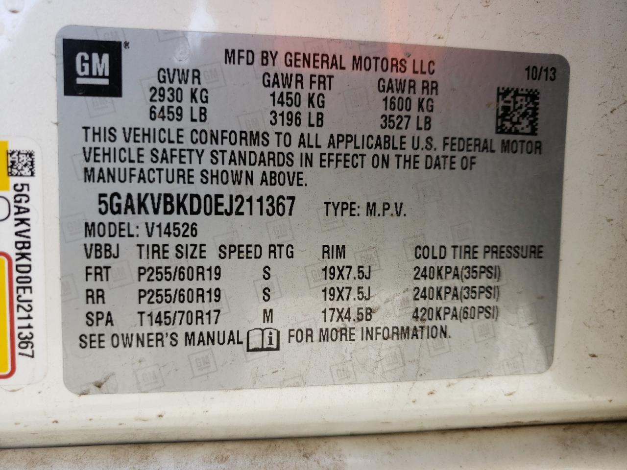Photo 10 from auction – 2014 BUICK ENCLAVE with VIN 5GAKVBKD0EJ211367