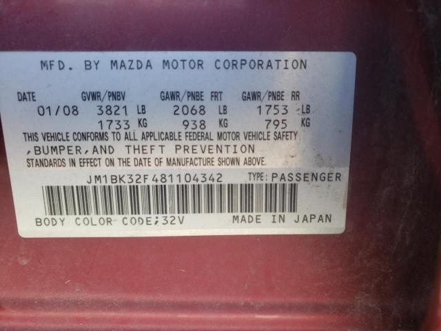 Photo 10 from auction – 2008 MAZDA 3 I with VIN JM1BK32F481104342