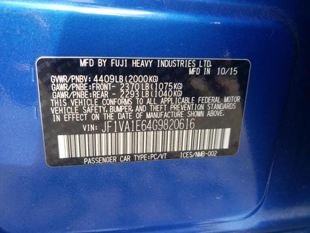 Photo 10 from auction – 2016 SUBARU WRX PREMIU with VIN JF1VA1E64G9820616