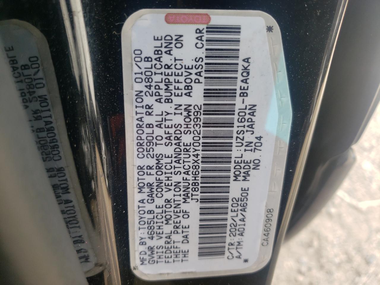Photo 10 from auction – 2000 LEXUS GS 400 with VIN JT8BH68X4Y0023992