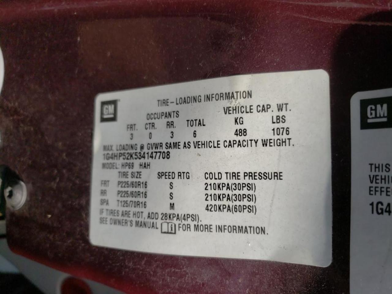 Photo 10 from auction – 2003 BUICK LESABRE CU with VIN 1G4HP52K534147708