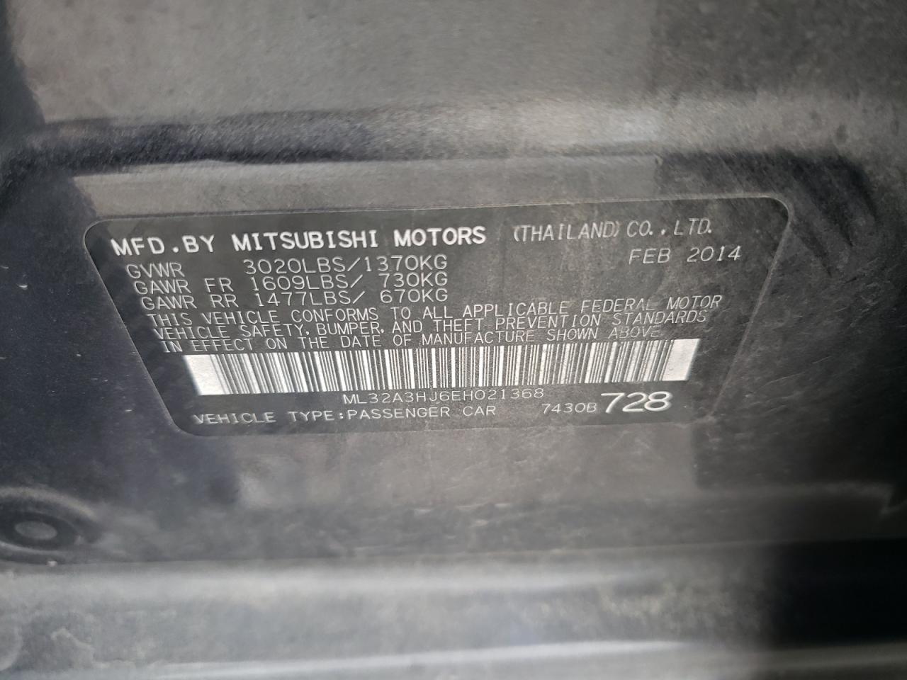 Photo 10 from auction – 2014 MITSUBISHI MIRAGE DE with VIN ML32A3HJ6EH021368