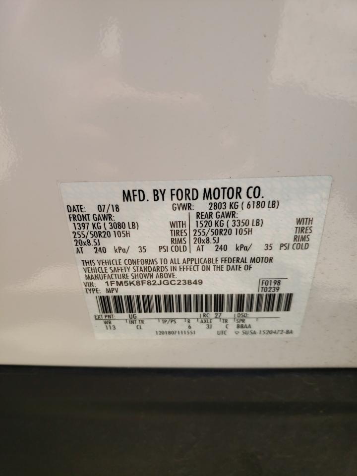 Photo 10 from auction – 2018 FORD EXPLORER L with VIN 1FM5K8F82JGC23849