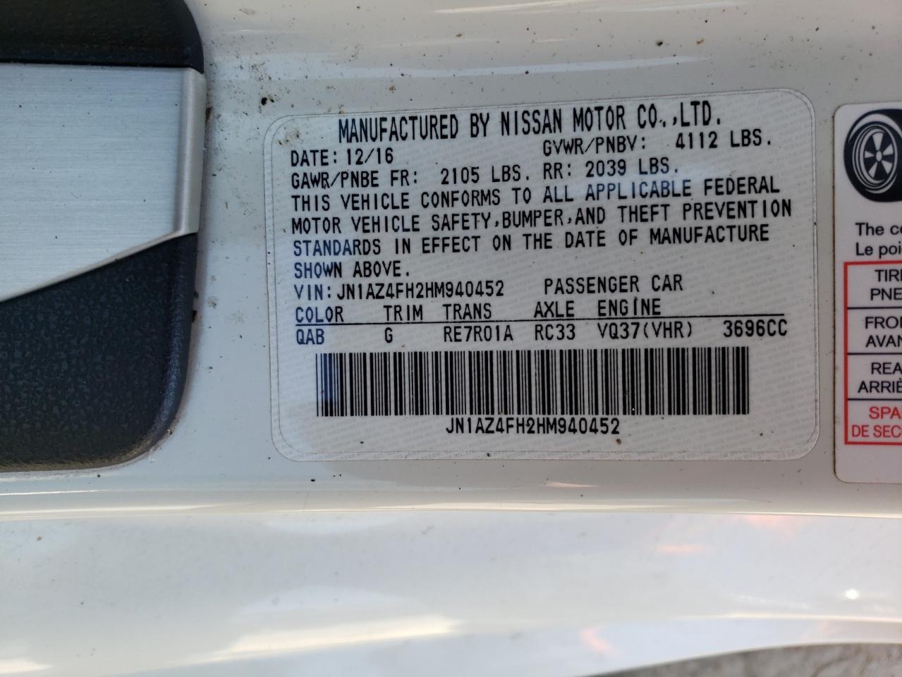 Photo 10 from auction – 2017 NISSAN 370Z BASE with VIN JN1AZ4FH2HM940452