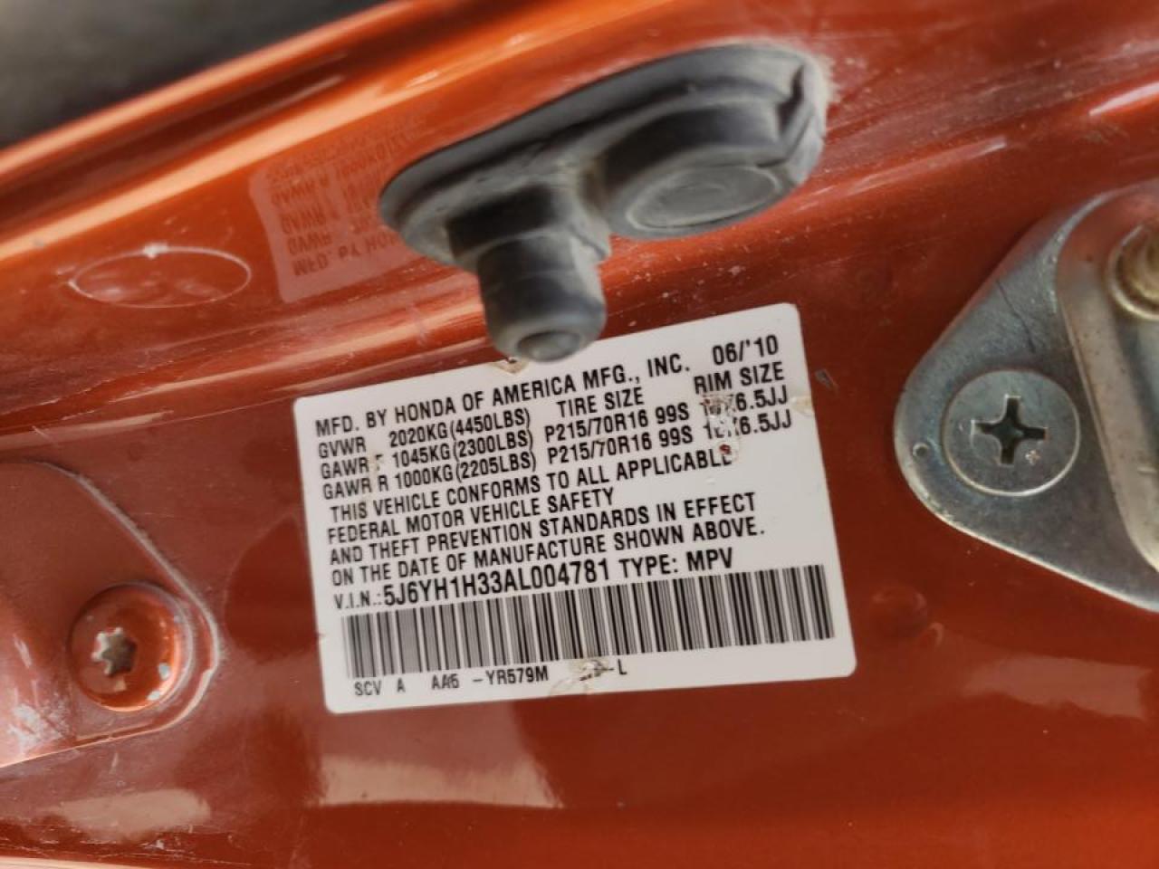 Photo 10 from auction – 2010 HONDA ELEMENT LX with VIN 5J6YH1H33AL004781