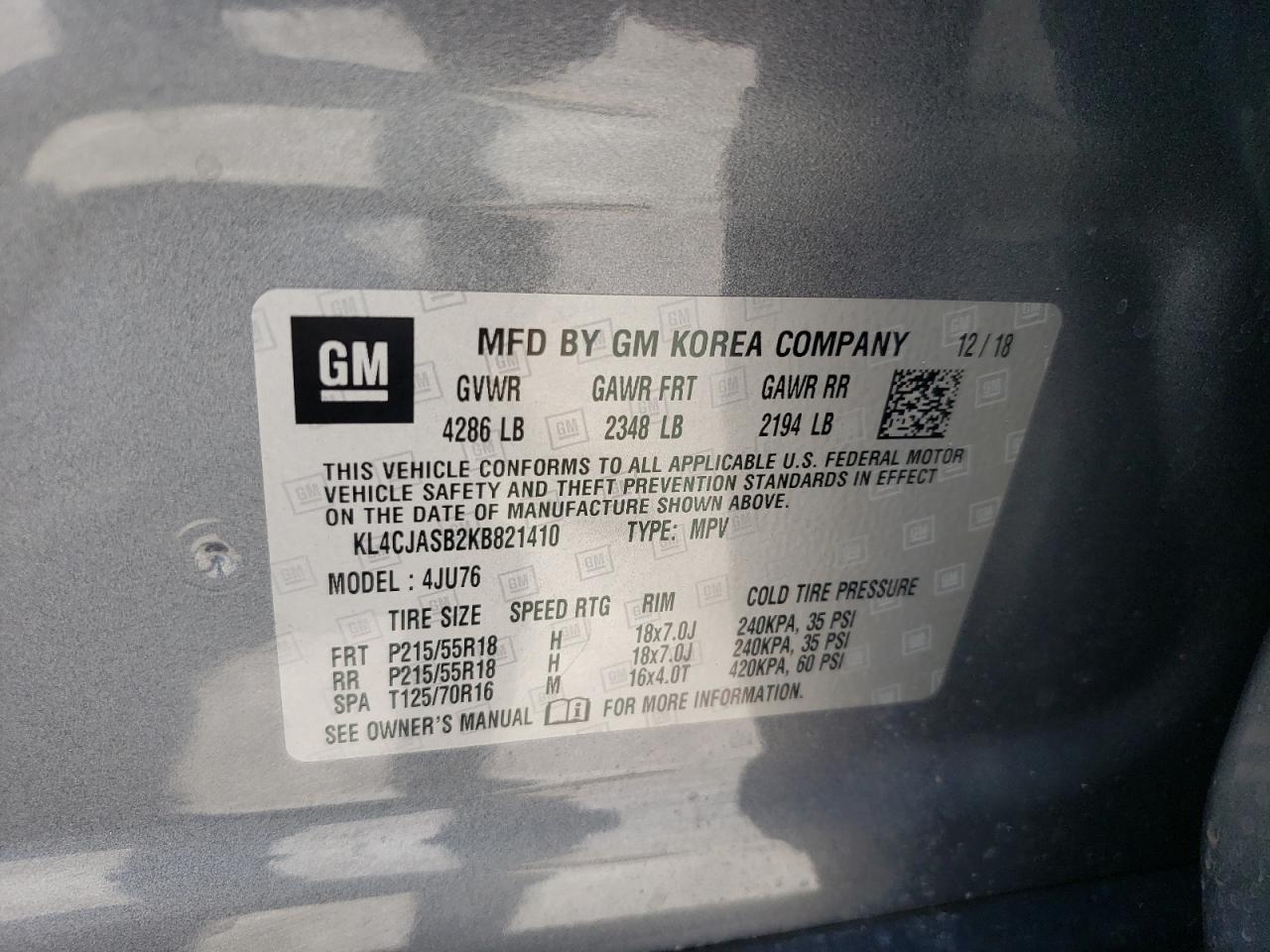 Photo 10 from auction – 2019 BUICK ENCORE PRE with VIN KL4CJASB2KB821410
