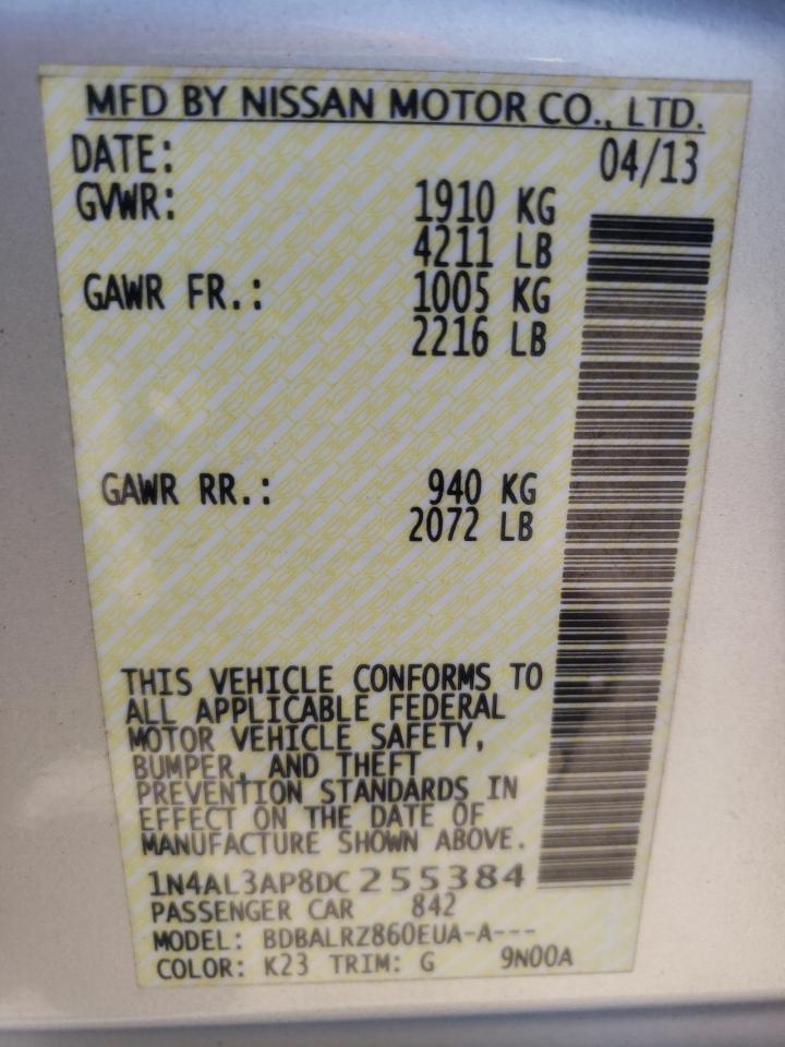 Photo 10 from auction – 2013 NISSAN ALTIMA 2.5 with VIN 1N4AL3AP8DC255384