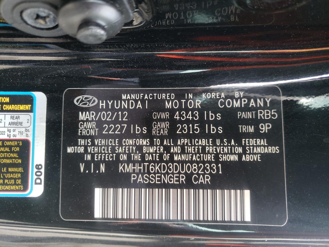 Photo 10 from auction – 2013 HYUNDAI GENESIS CO with VIN KMHHT6KD3DU082331