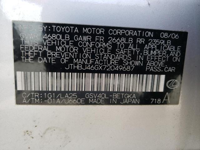 Zdjęcie 10 z aukcji – 2007 LEXUS ES 350 z VIN JTHBJ46GX72049687