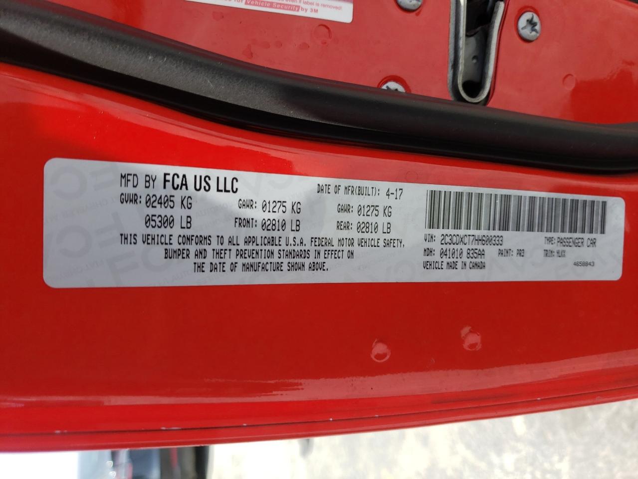 Photo 10 from auction – 2017 DODGE CHARGER R/ with VIN 2C3CDXCT7HH600333