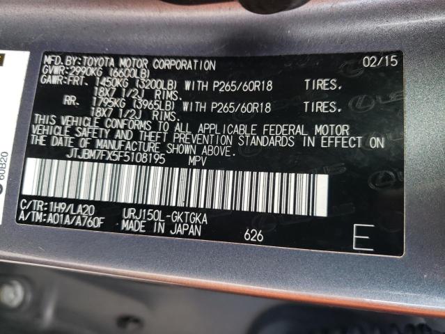 Photo 10 from auction – 2015 LEXUS GX 460 with VIN JTJBM7FX5F5108195
