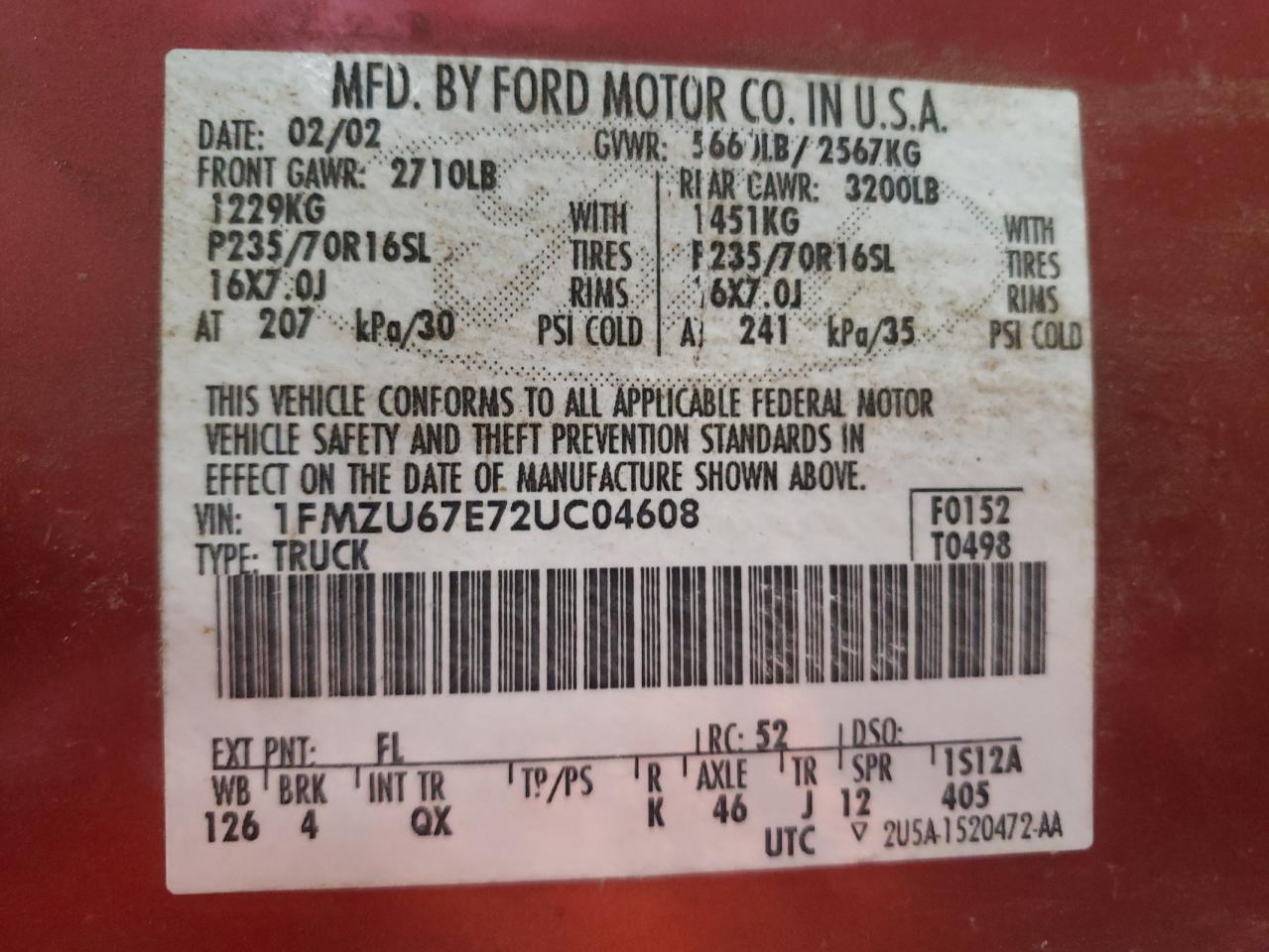 Photo 10 from auction – 2002 FORD EXPLORER S with VIN 1FMZU67E72UC04608