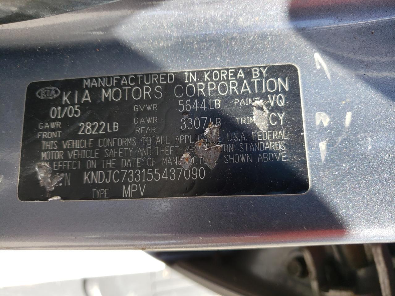 Photo 10 from auction – 2005 KIA SORENTO EX with VIN KNDJC733155437090