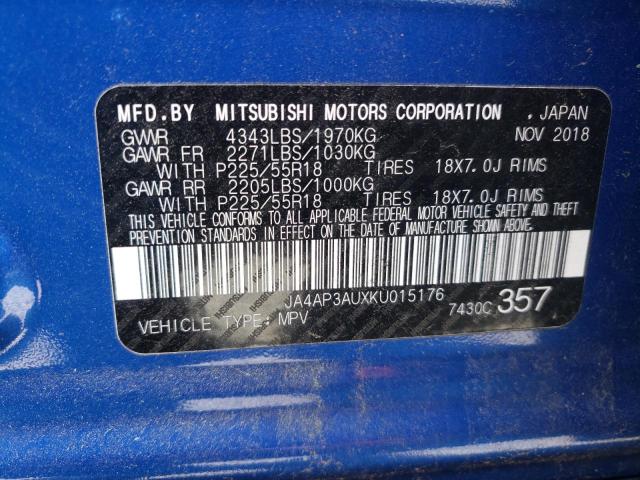 Photo 10 from auction – 2019 MITSUBISHI OUTLANDER with VIN JA4AP3AUXKU015176