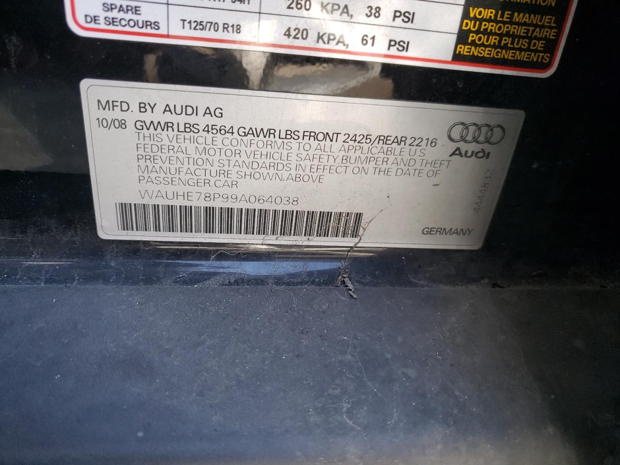 Photo 10 from auction – 2009 AUDI A3 2.0T with VIN WAUHE78P99A064038