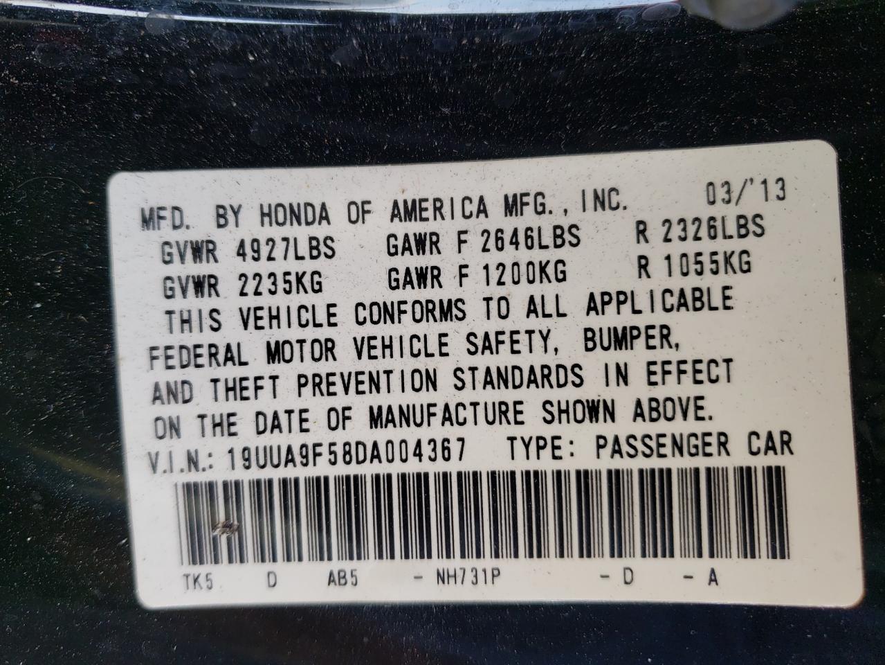 Photo 10 from auction – 2013 ACURA TL TECH with VIN 19UUA9F58DA004367