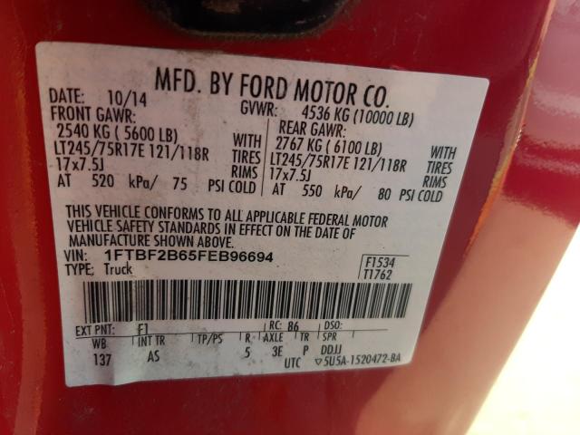 Photo 10 from auction – 2015 FORD F250 SUPER with VIN 1FTBF2B65FEB96694
