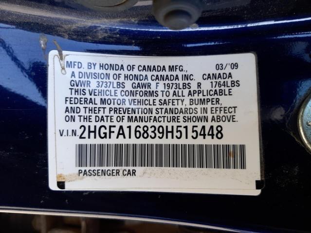 Photo 10 from auction – 2009 HONDA CIVIC EX with VIN 2HGFA16839H515448