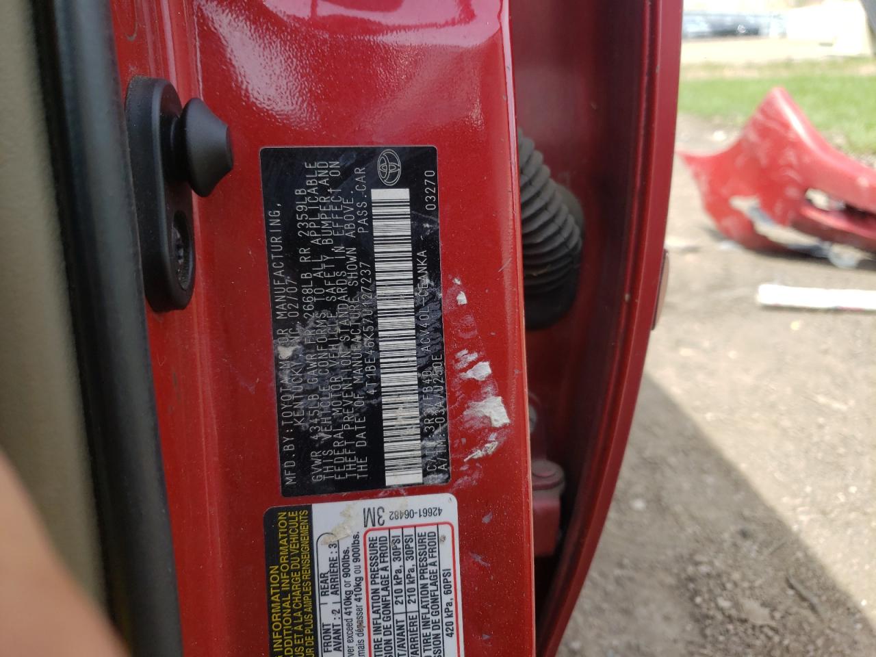 Photo 10 from auction – 2007 TOYOTA CAMRY with VIN 4T1BE46K57U127237