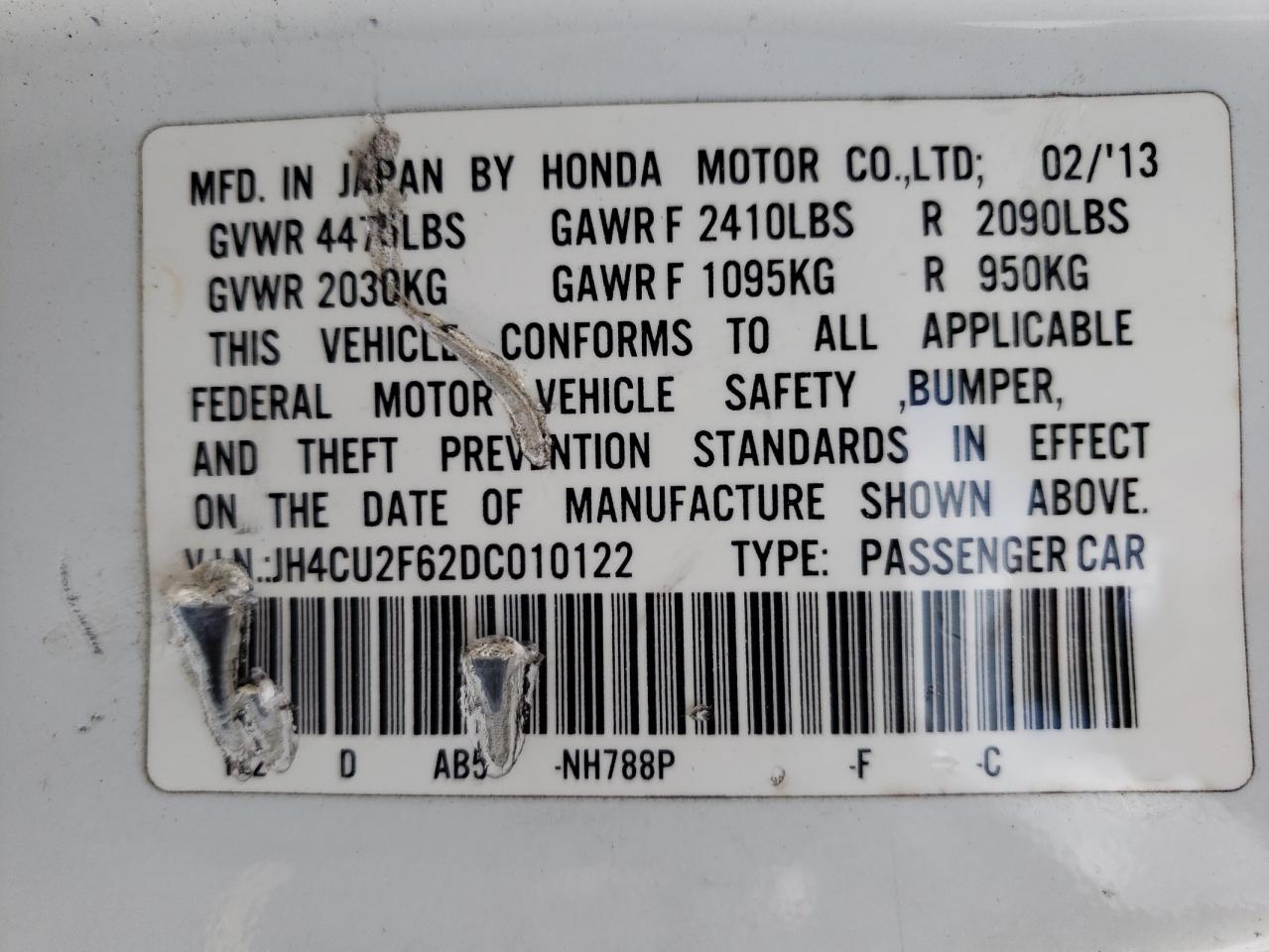 Photo 10 from auction – 2013 ACURA TSX TECH with VIN JH4CU2F62DC010122