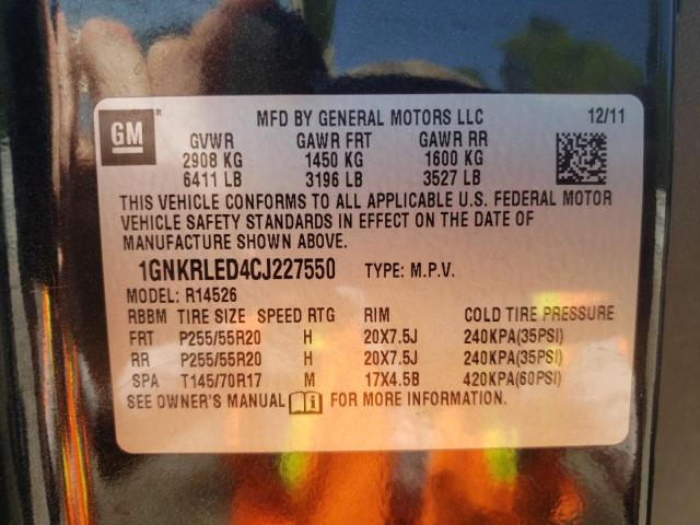 Photo 10 from auction – 2012 CHEVROLET TRAVERSE L with VIN 1GNKRLED4CJ227550