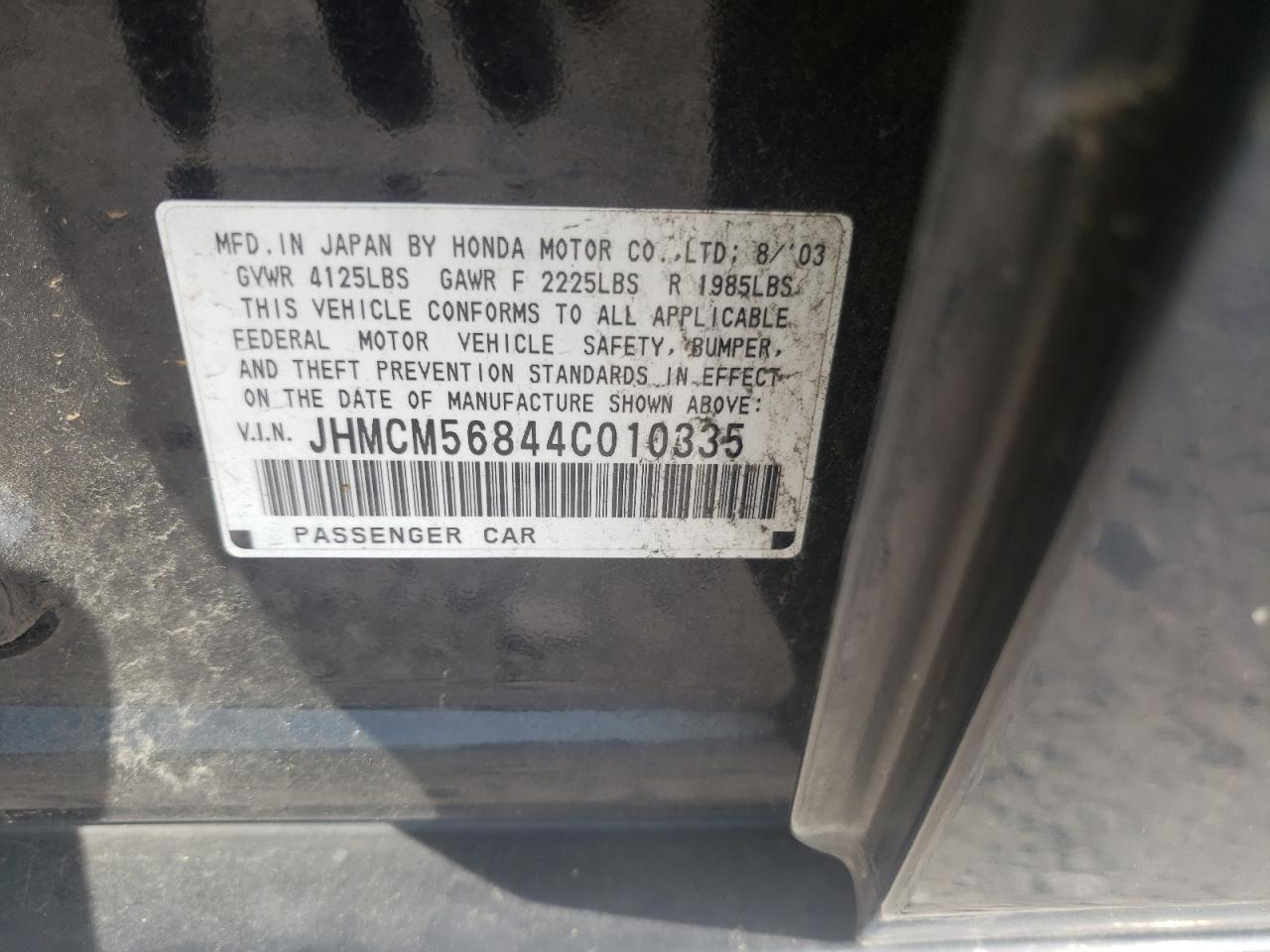 Photo 10 from auction – 2004 HONDA ACCORD EX with VIN JHMCM56844C010335