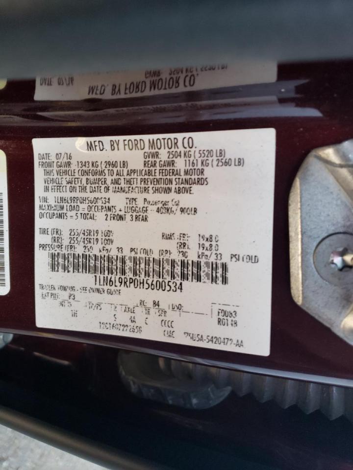 Photo 10 from auction – 2017 LINCOLN CONTINENTA with VIN 1LN6L9RP0H5600534