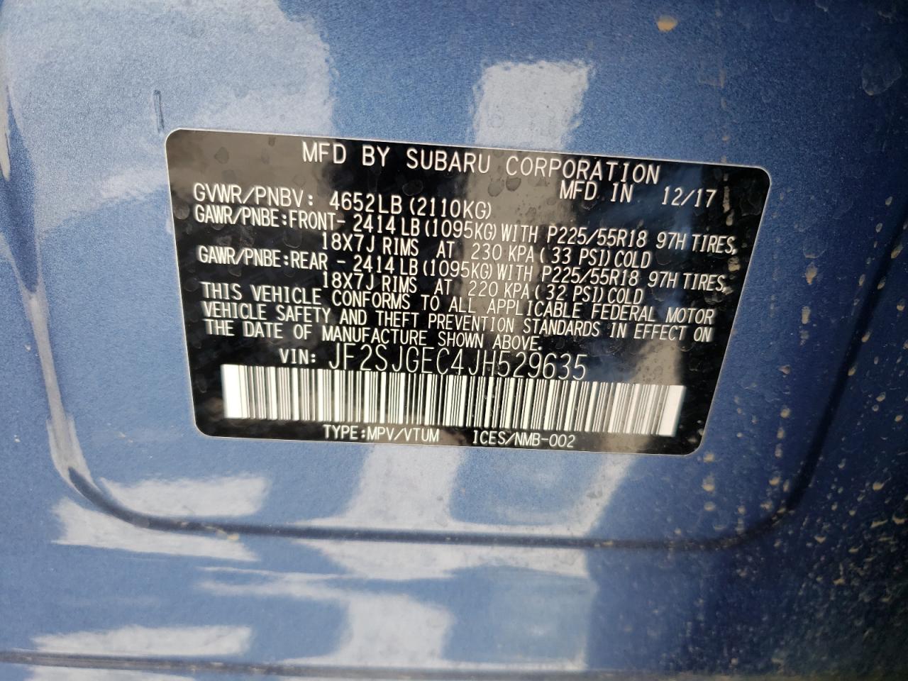 Photo 10 from auction – 2018 SUBARU FORESTER 2 with VIN JF2SJGEC4JH529635