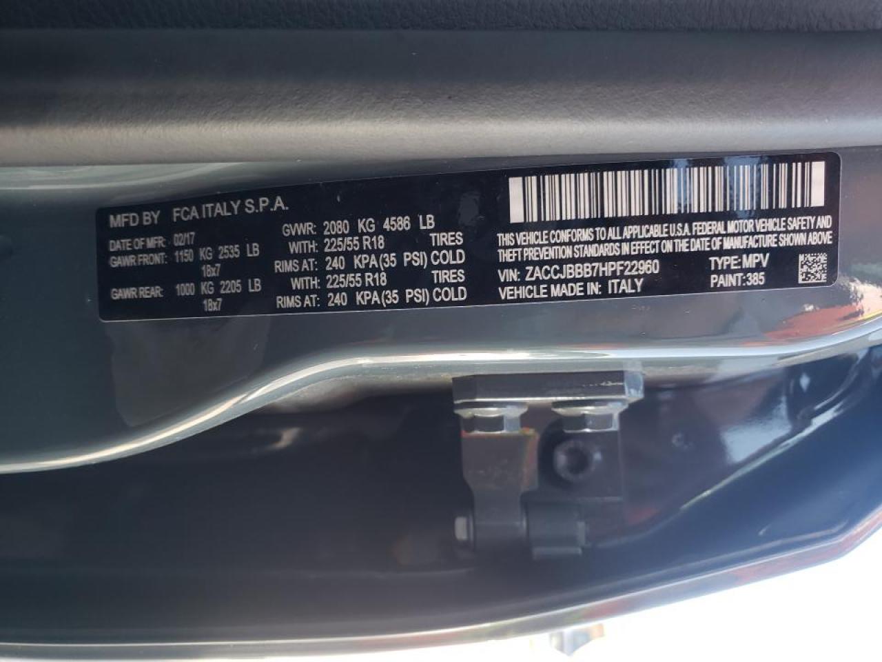 Photo 10 from auction – 2017 JEEP RENEGADE L with VIN ZACCJBBB7HPF22960