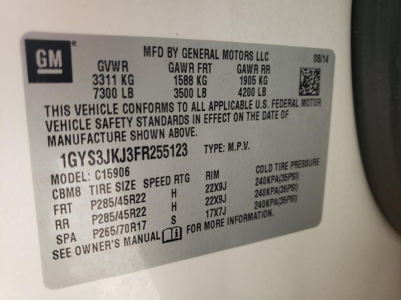 Photo 10 from auction – 2015 CADILLAC ESCALADE E with VIN 1GYS3JKJ3FR255123