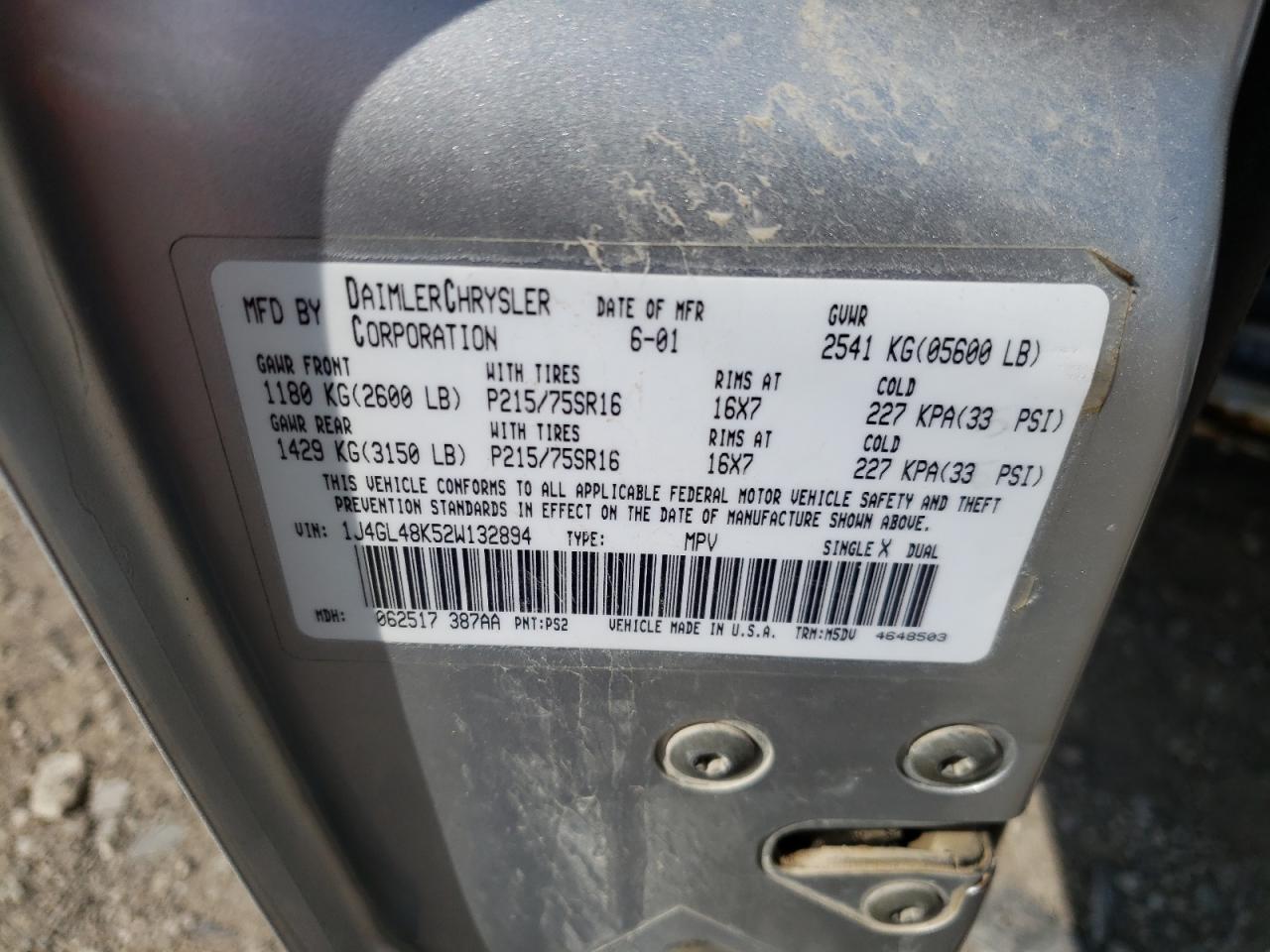 Photo 10 from auction – 2002 JEEP LIBERTY with VIN 1J4GL48K52W132894