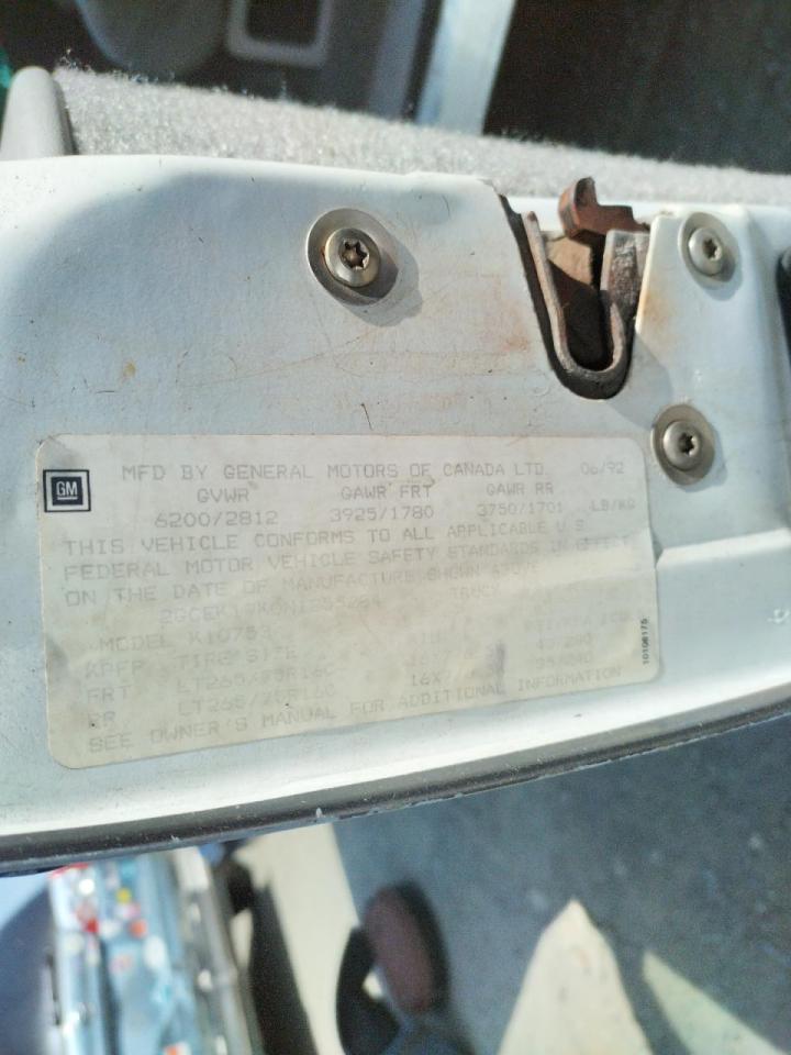 Photo 10 from auction – 1992 CHEVROLET C/K1500 with VIN 2GCEK19K0N1255284
