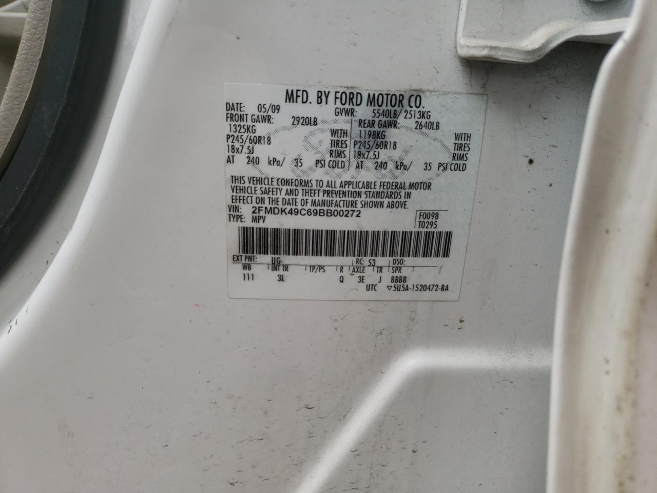 Photo 10 from auction – 2009 FORD EDGE LIMIT with VIN 2FMDK49C69BB00272