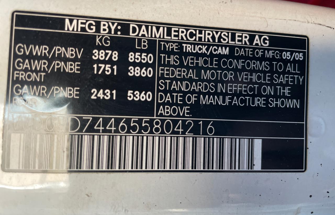 Photo 10 from auction – 2005 DODGE SPRINTER 2 with VIN WD0PD744655804216