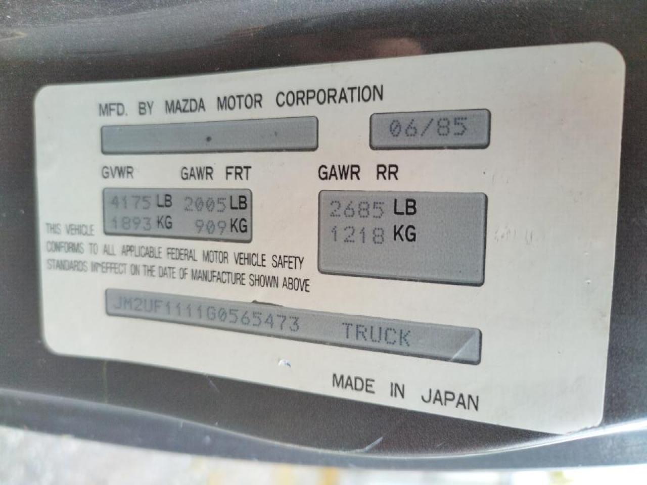 Photo 10 from auction – 1986 MAZDA B2000 with VIN JM2UF1111G0565473