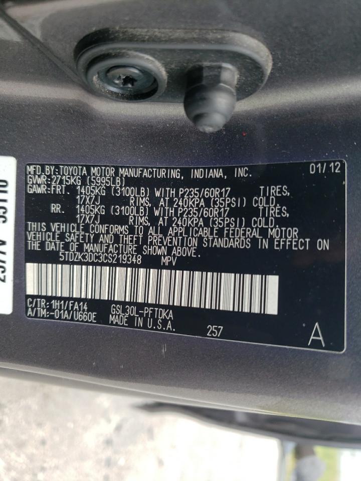 Photo 10 from auction – 2012 TOYOTA SIENNA with VIN 5TDZK3DC3CS219348